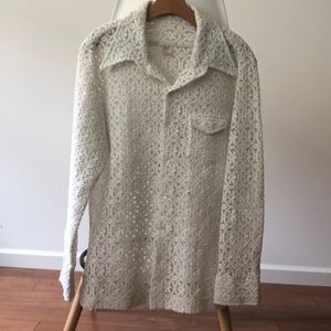 Vintage 1970’s Men’s White Lace Button Down Shirt
